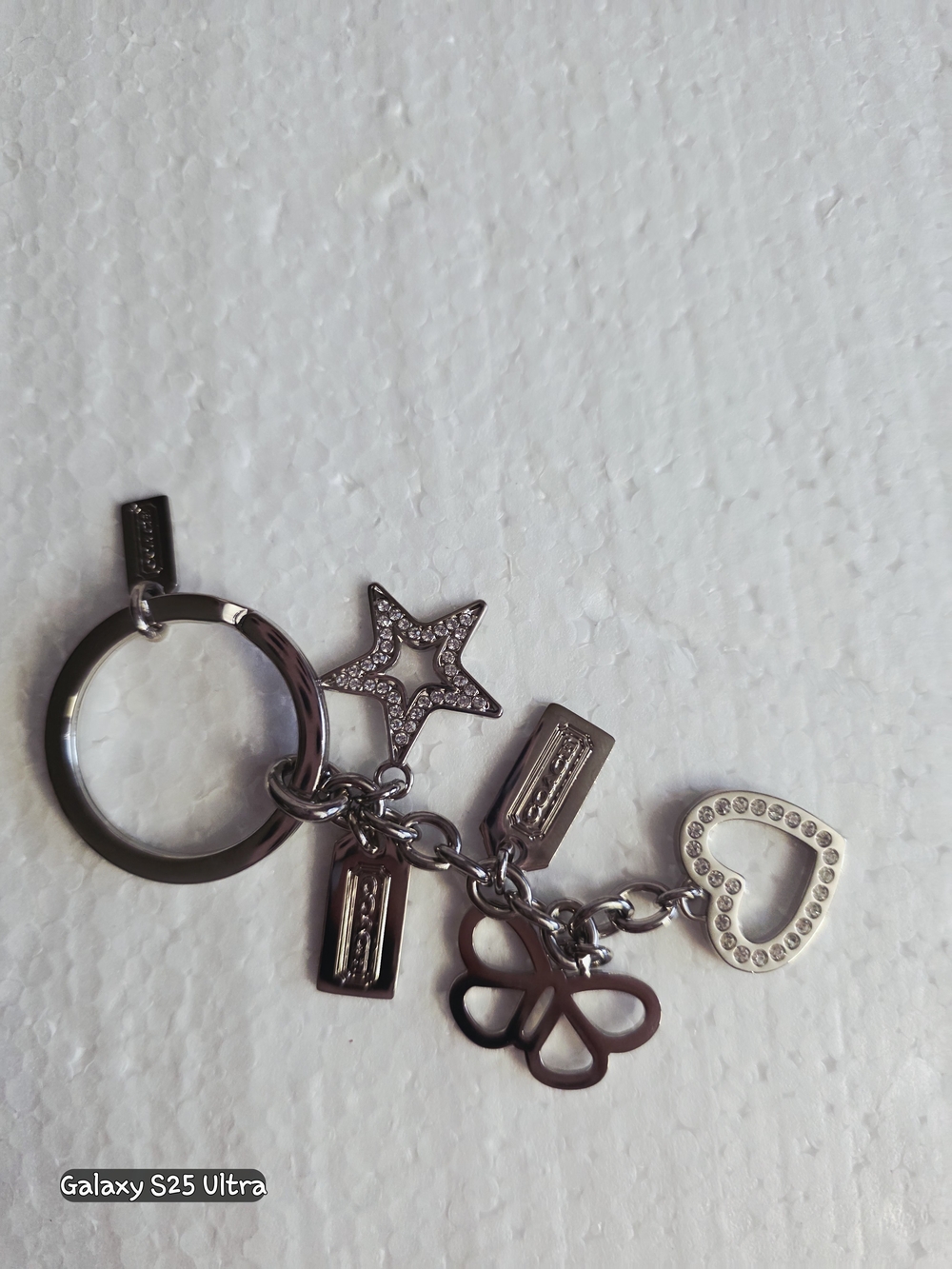 Coach Silver Crystal Purse Charm/Keychain with Star, Heart,&butterfly